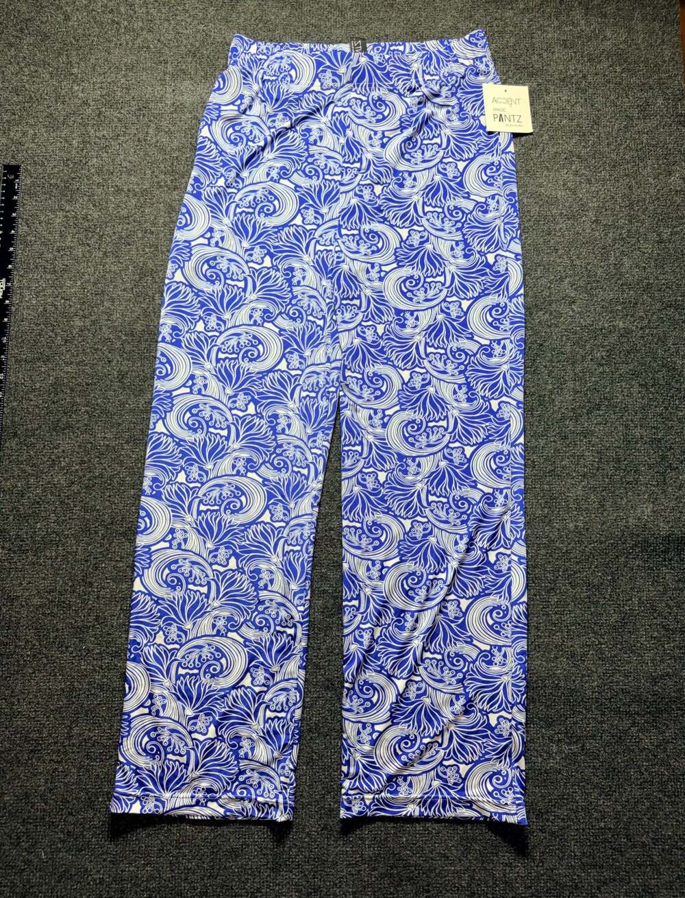 Accent Magic Pantz Blue and White Floral Wide Leg Pants